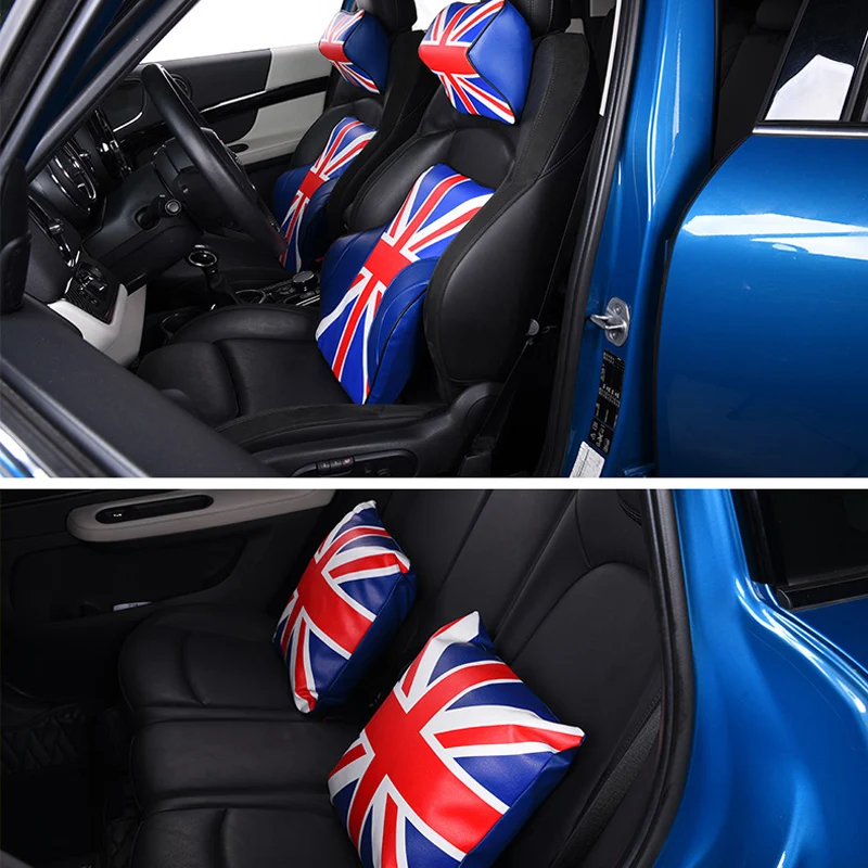 Car Seat Cushion Leather Lumbar Support Headrest Neck Pillow For Mini Cooper Universal Travel Interior Accessories