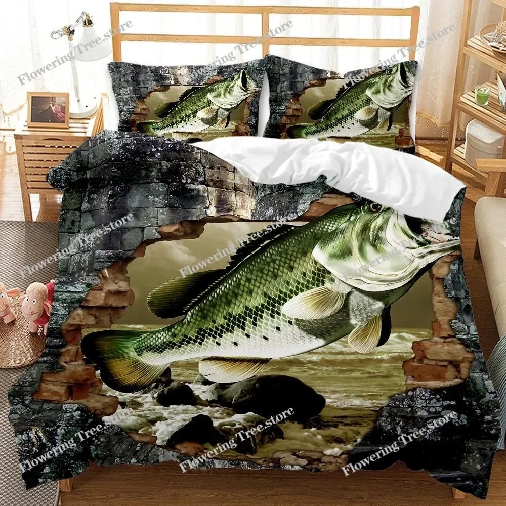 Big Pike Fishing Hunting Bedding Set Boys Girls Twin Queen Size Duvet Cover Pillowcase Bed Kids Adult Home Textileextile