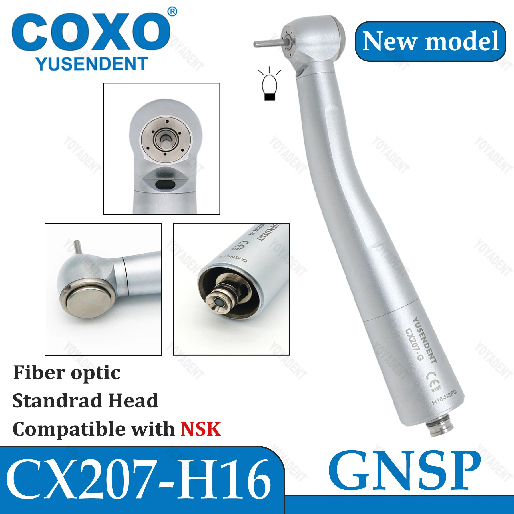 NEUES COXO Dental-Turbinen-Hochgeschwindigkeits-Handstück mit Glasfaser-6-Pin-Kupplung, passend für KAVO NSK Sirona Systeme CX207-G – Detail 9