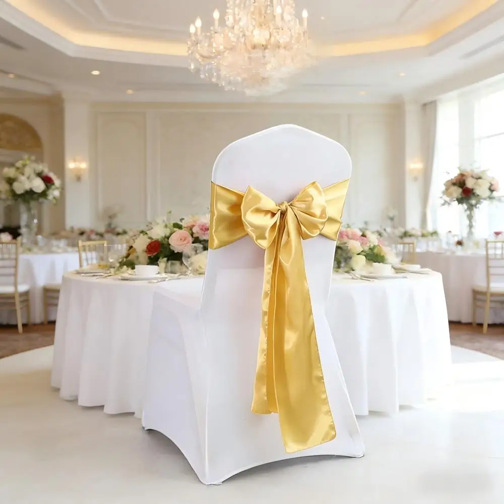 Hochzeit Dekoration Geburtstag Party Dunkelgrün Farbe Stuhl Schärpe Satin Selbst Krawatte Bands Knoten Hotel Bankett Weiß Stuhl Abdeckung Dekor – Detail 5