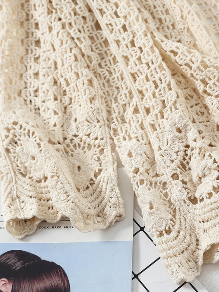 Open Lace Cardigan Crocheted Hollow Out Shrug Female Casual White Flower Floral Open Stitch Women Sweater Loose Knitted Outwear