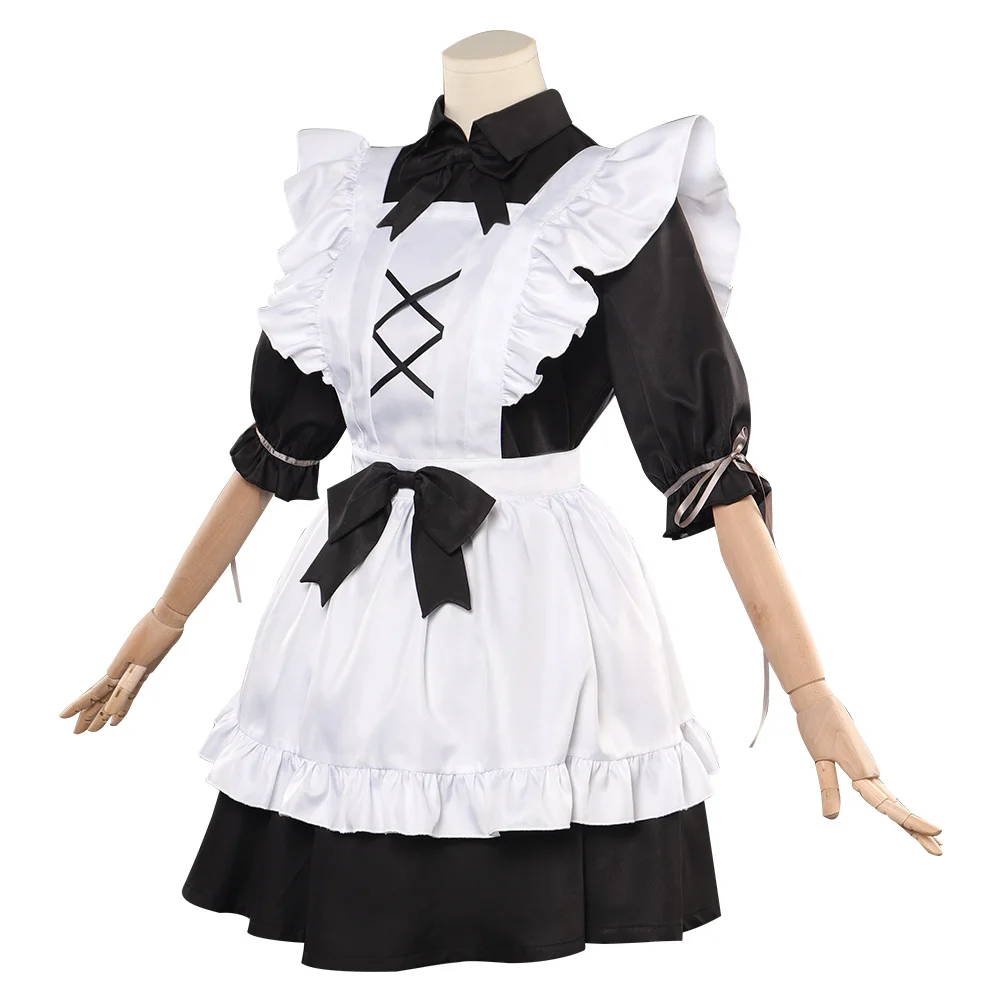 Lolita vestido de empregada cosplay meninas traje mulher kawaii vestido longo bonito roleplay roupa curta halloween carnaval festa terno