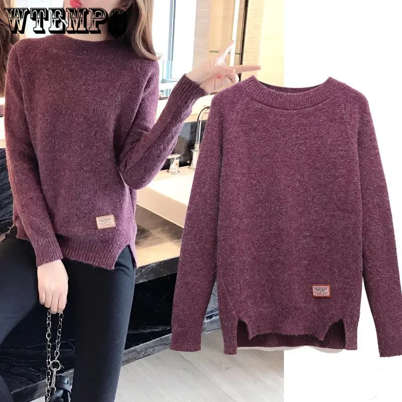 

Women's Crew Neck Solid Color Sweater Pullover Knitted Top Long Sleeve Warmth Loose Casual New Short Pullover Bottoming Shirt