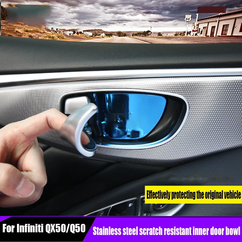 For Infiniti Q50 QX50 QX60 JX35 Inner door bowl pasted with stainless steel door bowl modified with scratch resistant handle