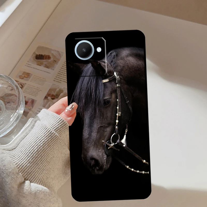 The Running Black Horse For Realme GT Neo 3 5 3T 8 9 10 11 Pro Plus C11 C15 C25s C21Y C30 C31 C33 C35 C53 C55 Case