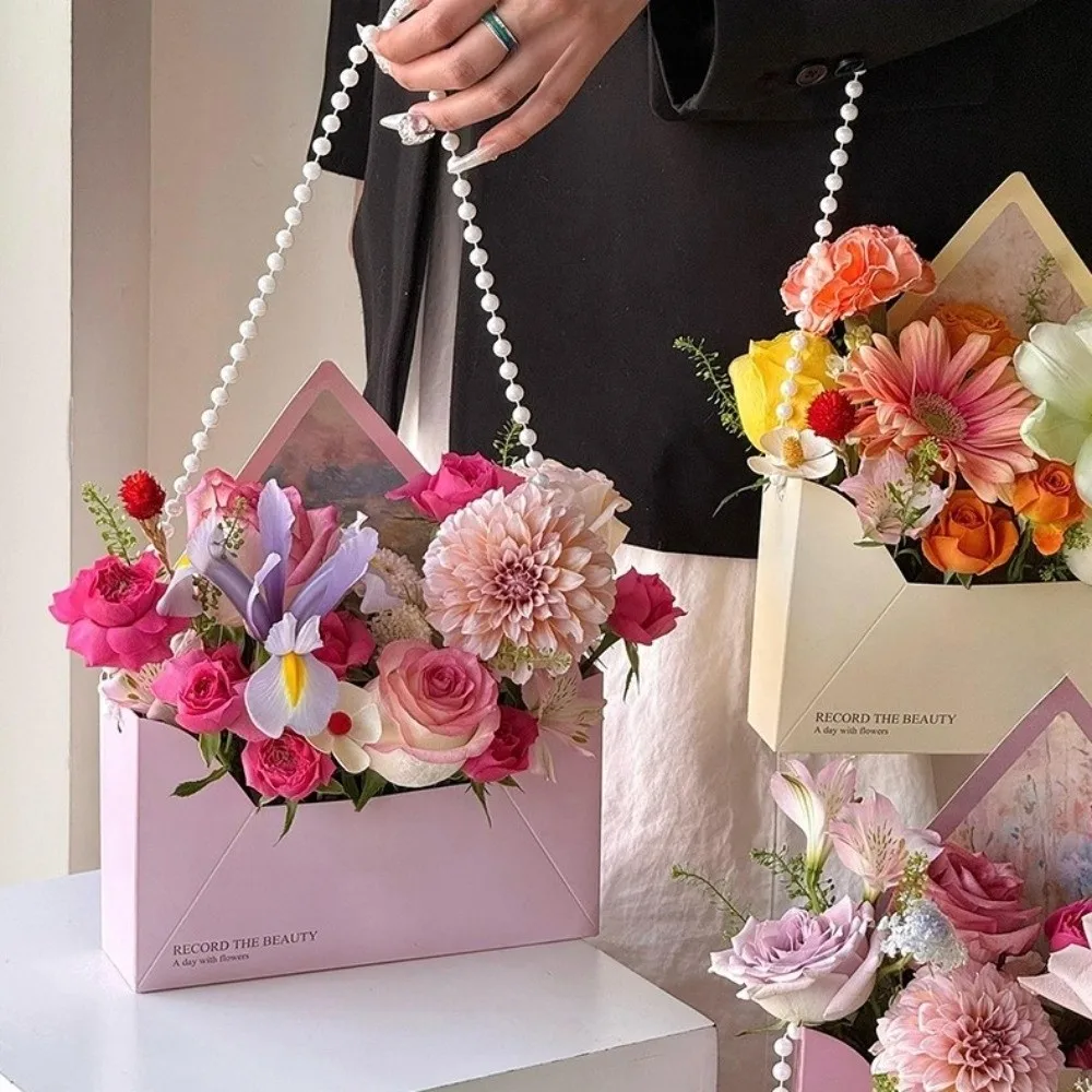 5 Stück Romantische Blumen-Geschenkbox Tragbarer DIY-Geschenkumschlag Blumenbox Faltbare Blumenarrangement-Box Hochzeitsfeier