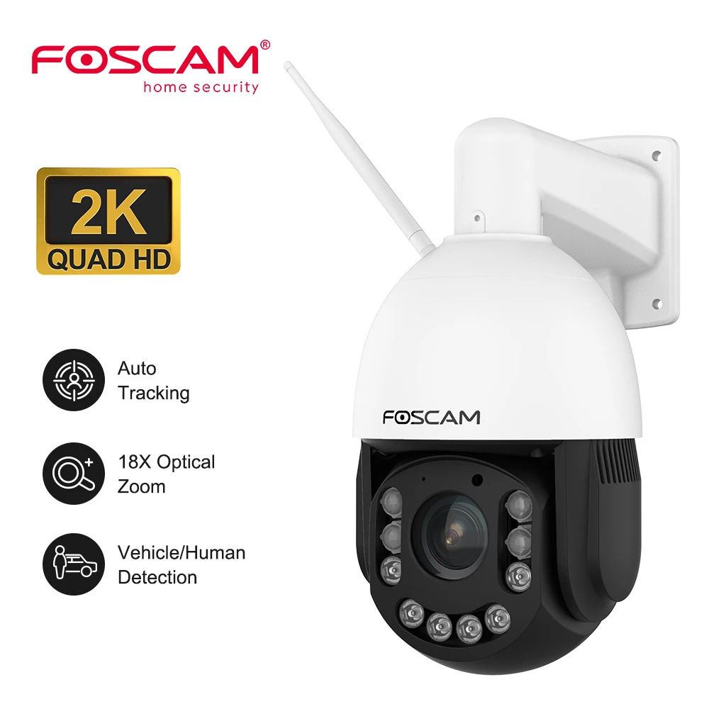 FOSCAM SD4H cámara WiFi para exteriores de 4MP Zoom óptico de 18X con seguimiento automático detección de persona/coche cámara WiFi de 2,4/5GHz para seguridad del hogar