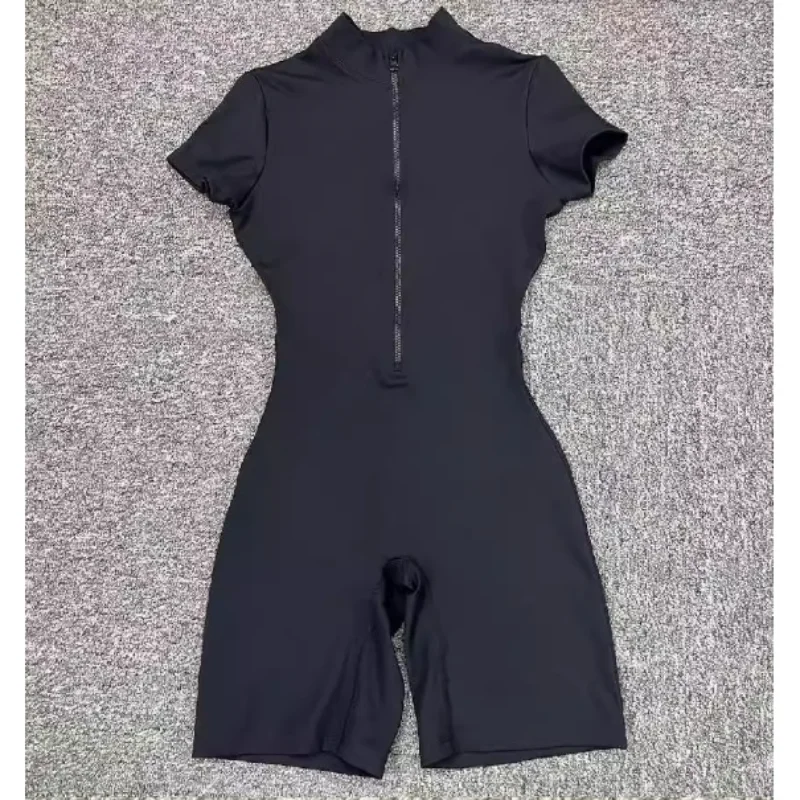 High-Waist Yoga Onesie Short Sleeve Fitness Sports Bodysuit Women's Dance Exercise Tight Body Suit Polyester Fiber 100%