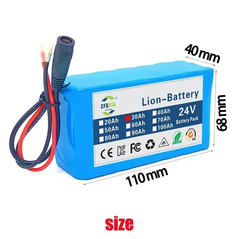 25.2V 24V 6S2P 40000mAh 18650 Lithium Battery Pack 24V with BMS for Electric Bicycle Moped Optional plug + 2A charger