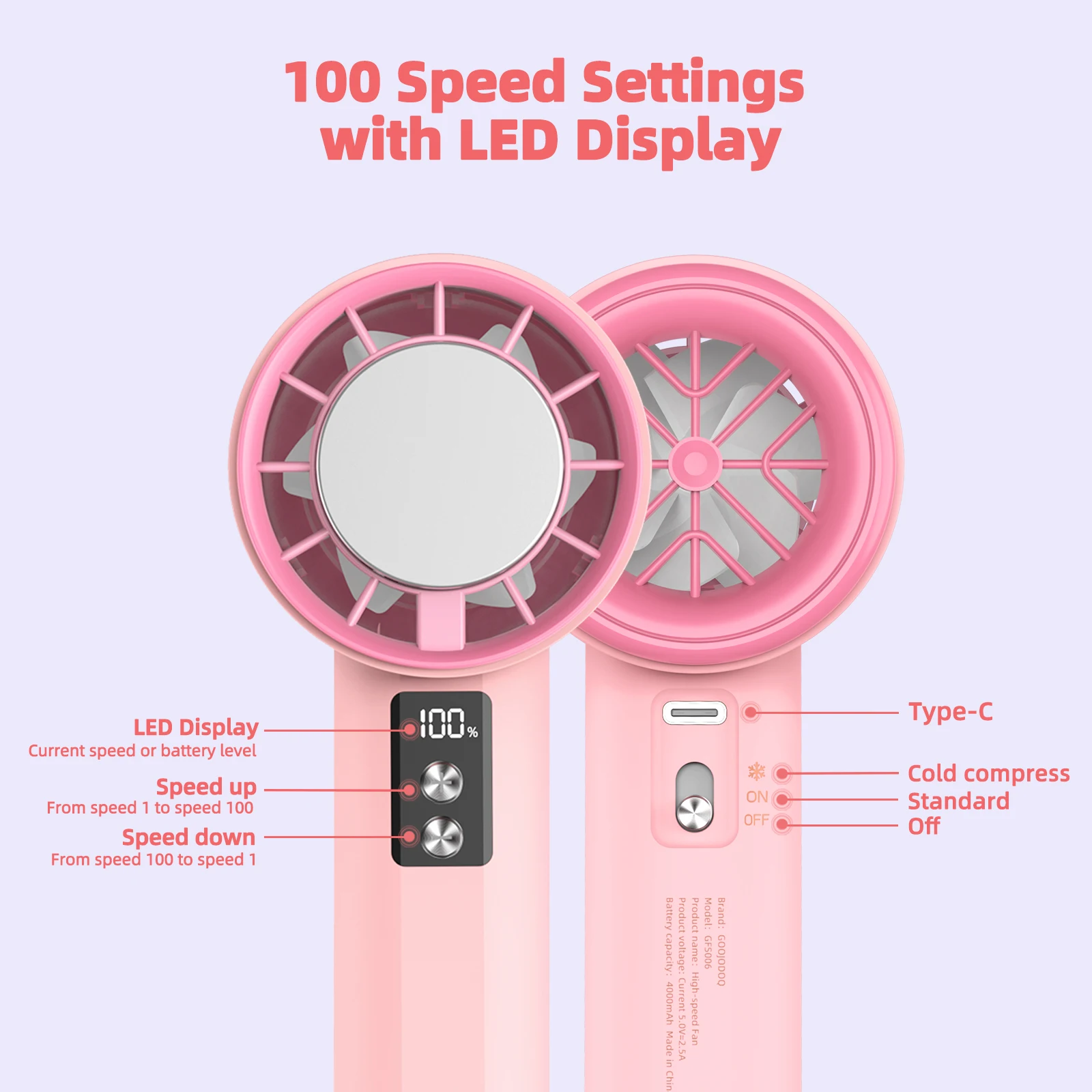 Mini Fan 100 Gear Wind Speed Electric Fan Digital Display Adjustable Turbo Portable Outdoor Handheld of Cold Compressed Sheets