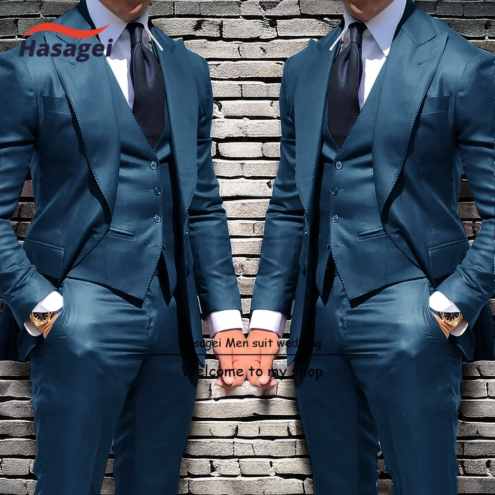 Business Men's Suit 3-Piece Set Formal Jacket Pants Vest Slim Fit Groom Wedding Tuxedo Spike Lapel Blazer Men