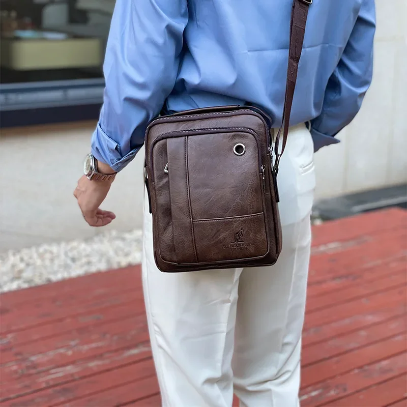 

Vintage Leather Shoulder Bags Men's Business Casual Sling Crossbody Bag Fashion Small Square Bag