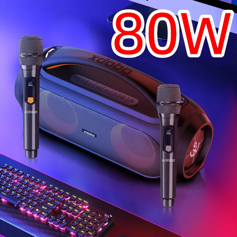 XDOBO Vibe Plus 가라오케 고출력 80W HI-FI 휴대용 고품질 서브 우퍼 블루투스 5.3 야외 방수 스피커 RGB 조명