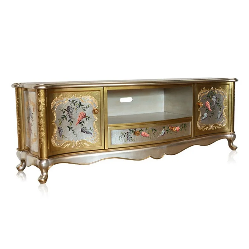 

2 meters TV cabinet small apartment French luxury solid wood hand-painted living room floor cabinet furniture