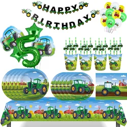 Green Farm Tractor Tableware Napkins Tablecloth Farm Tractor Theme Birthday Decor Birthday Banner Balloon Caketopper