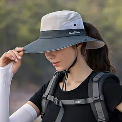 Parents-Child Fishing Hat 2024 Women Summer Ponytail Hat Outdoor UV Protection Bucket Hat Large Wide Brim Bob Hiking Sun Hat