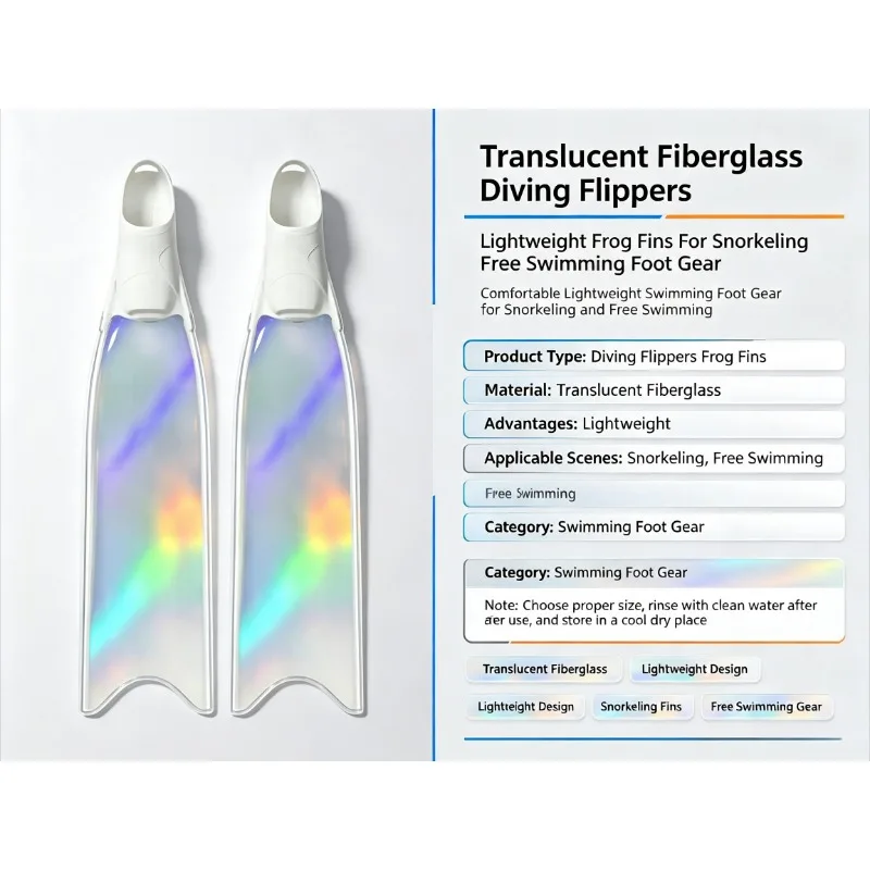 Translucent Fiberglass Diving Flippers Lightweight Frog Fins For Snorkeling Free Swimming Foot Gear