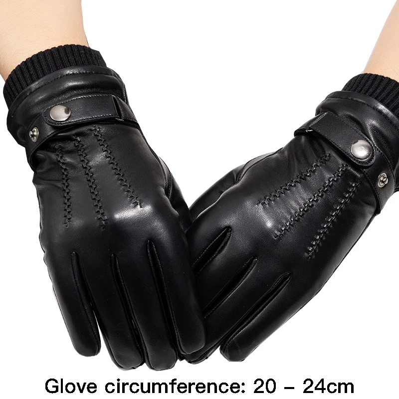 

High quality winter genuine leather gloves for men fur lining hand warmer new 2024 cycling outdoor elegant gloves black