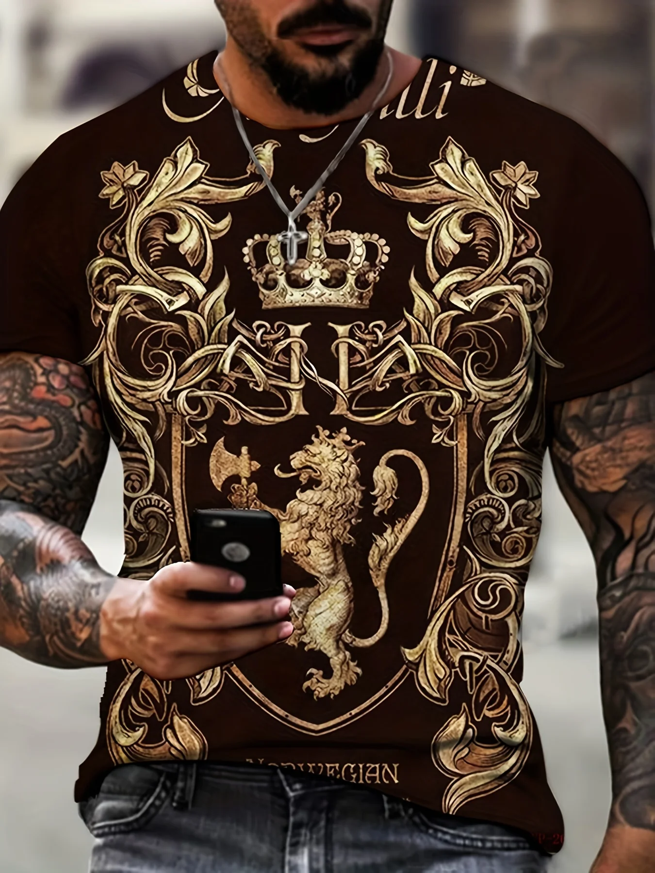 New Fashion Summer Children\'s Adult Men\'s Breathable Crown Lion Pattern T-shirt Comfortable Street Casual Wear