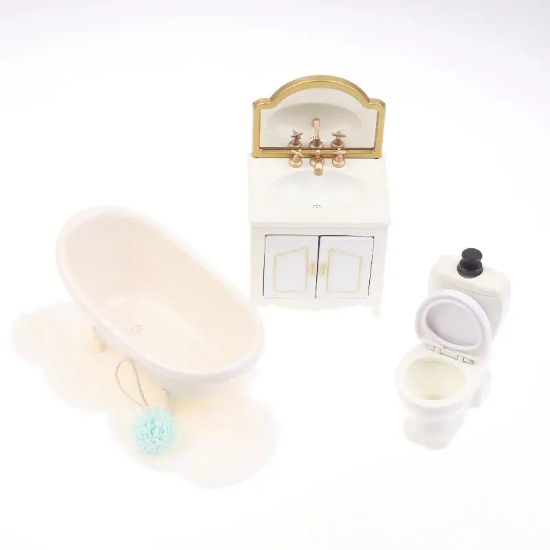 (YY)1Pc/1 Set 1/12 Dollhouse Miniature Bathroom Furniture Bathtub Toilet Wash Basin Cabinet Toy Dollhouse Decoration Accessories