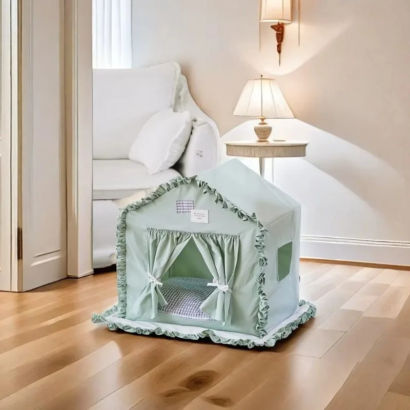 

Universal Removable Washable Pet Tent House Four Seasons Small Dog Cat Princess Bed for Spring/Summer Made Cotton Plastic