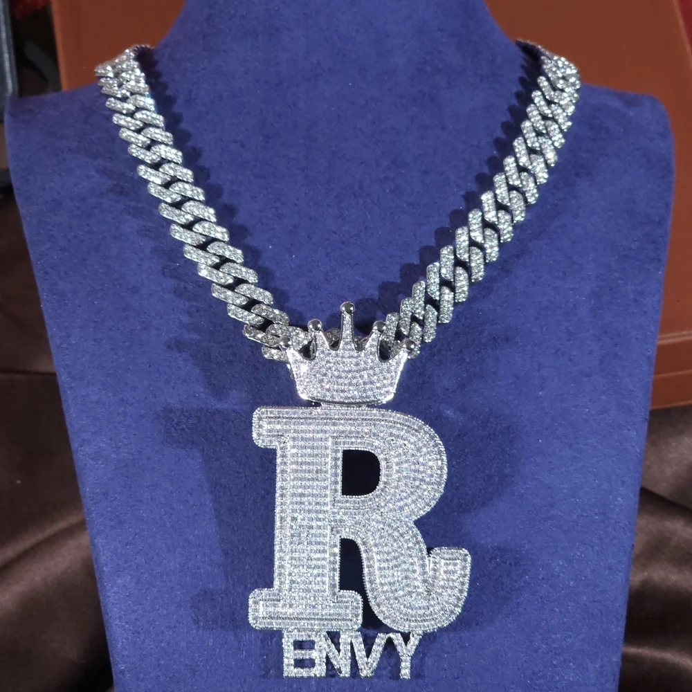 

ICEC Custom Big Letter Crown Clasp Iecd Out Sparkling CZ Cuban Chain Hiphop Accessory Luxury Street Jewelry Charm Gift For Men