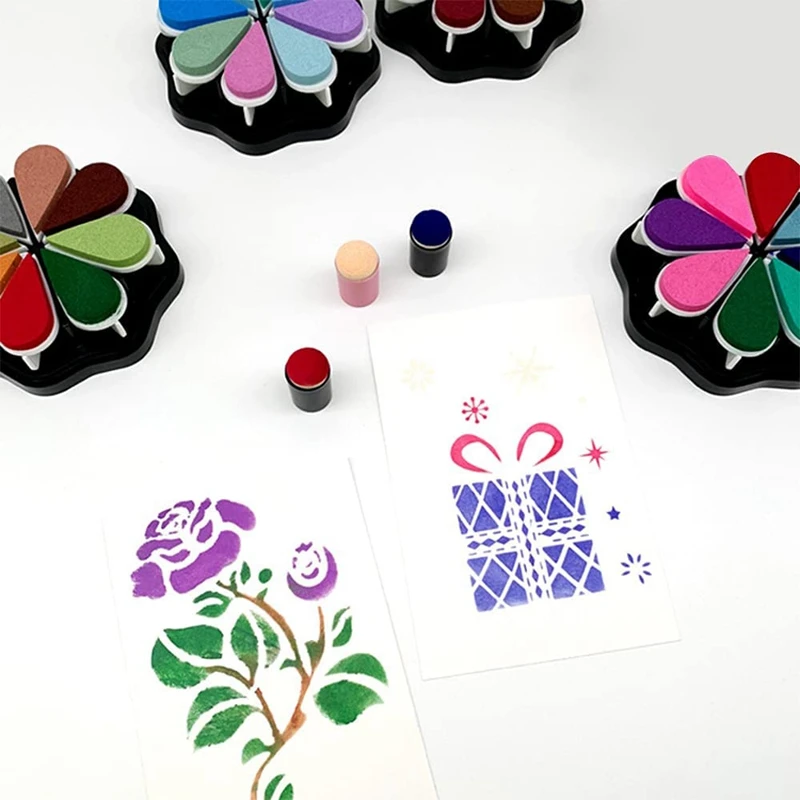 48 Colors Craft Ink Pads, 6 Packs Washable Finger Ink Pads For Paper Wood Fabric Pigment Stamping, Flower Petal