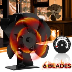 Ventilateur de poêle silencieux avec Therye pour la maison, distribution efficace de la chaleur, cheminée noire, 6 pièces