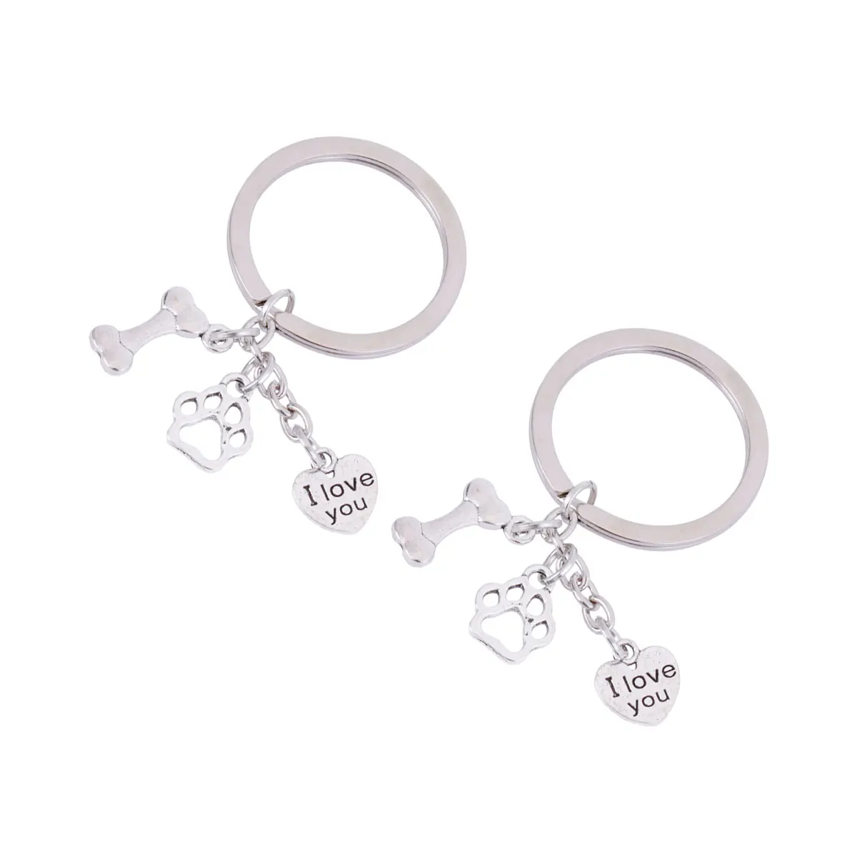 

2pcs Dog Paw Print Keychain Bone Shaped Exquisite Ring Decorative Small Gifts for Bag Backpack Creative Holder