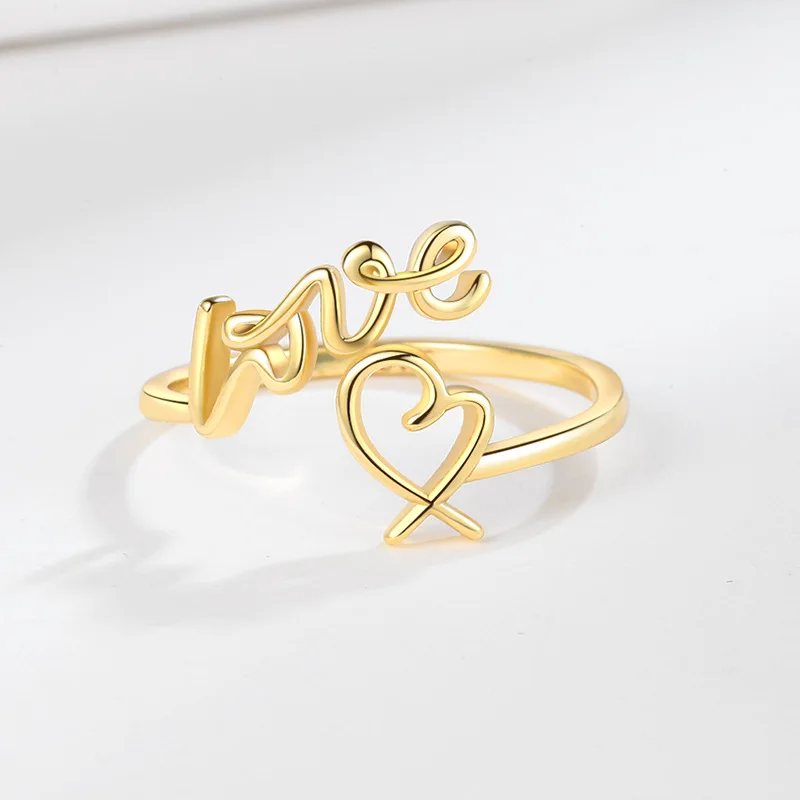 Romantic Love Heart Charm Ring for Women Alphabet Asymmetry Knuckle Jewelry Girls Sweet Valentine's Day Rings Gifts Accessories