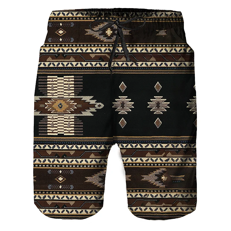 3D Gulf printed men\'s beach shorts summer Ethnic Wind Graphics Retro Print  men\'s shorts unisex loose shorts men\'s sports high