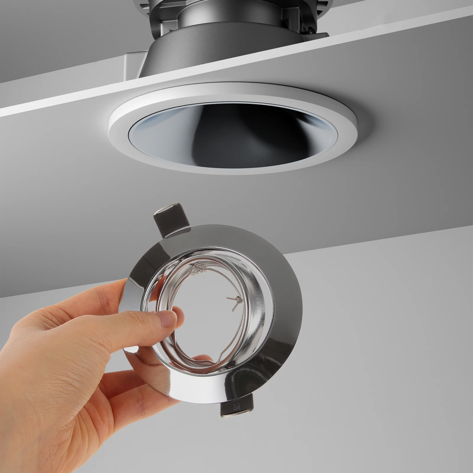 

Spotlight Mounting Silver Trim for Recessed Light Fixture Ceiling Kitchen Bedroom Hallway Shop Window Metal Bracket Holder