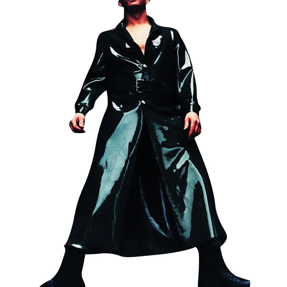 

New Latex 100% Rubber Men's Cool Black Long Fancy Dress Suit XS-XXL