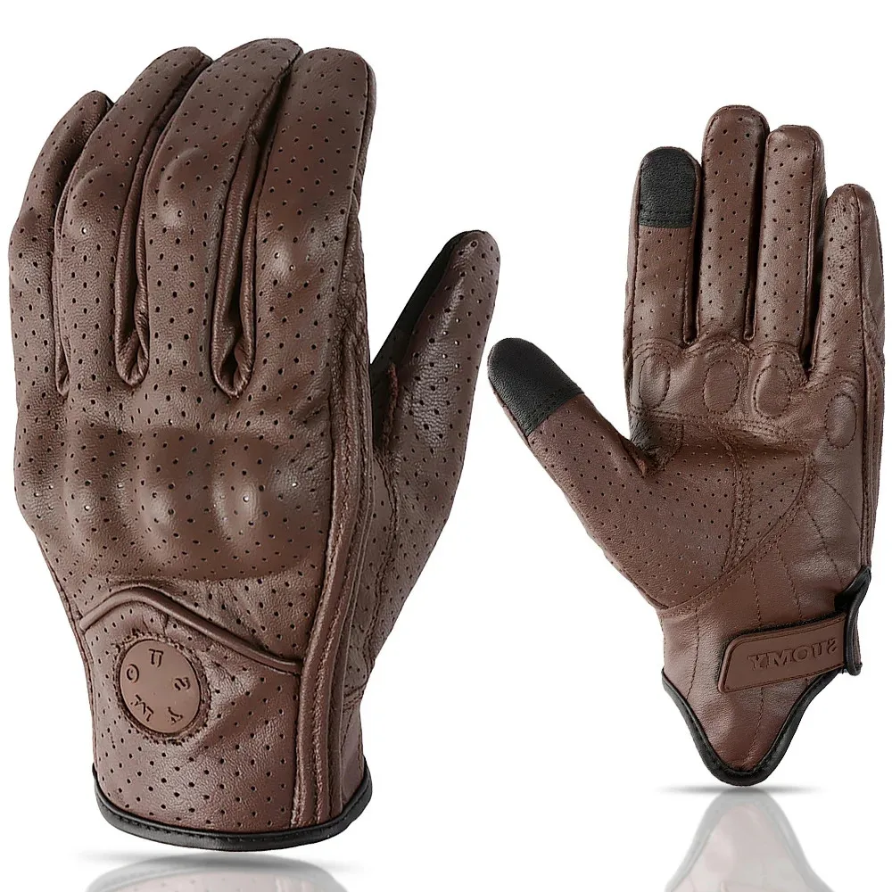 

SUOMY Retro Leather Motorcycle Gloves Men Women Vinage Goatskin Motocross Glove Full Finger Motorbike Vintage Biker Guantes Moto