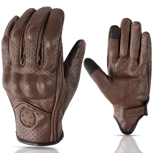 SUOMY Guantes de cuero Retro para motocicleta para hombre y mujer, Guantes de piel de cabra para Motocross, Guantes de motociclista Vintage con dedos completos