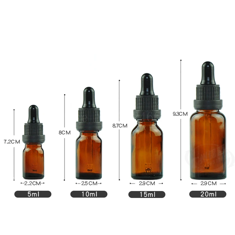 30pcs Amber Dropper Bottles 5ml-100ml Brown Pipette Bottle Essential Oil Essence Glass Vials Anti-theft Cap Cosmetic Container