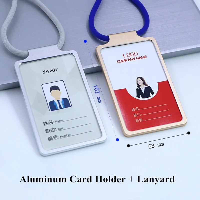 1PC Aluminum Alloy Work Name Card Holders Business Work Card ID Badge With Lanyard Holder Hot Vertical Metal ID Business Case