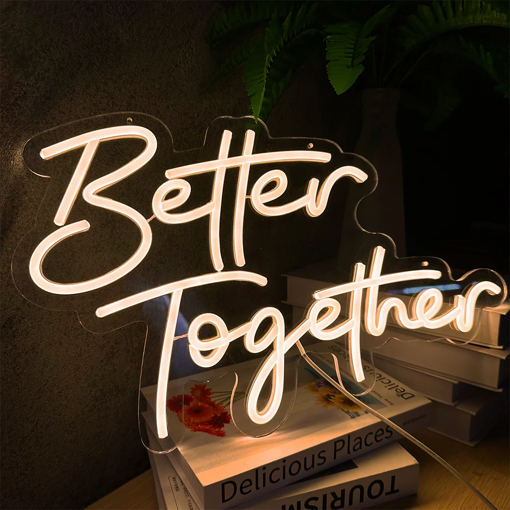 DECO Better Together 네온 사인 45x28cm 라이트 사인, 생일 파티 장식 5V USB 전원 스위치 및 베이스 포함 어린이 선물