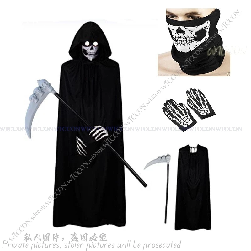 Halloween Party Role Playing Children Adult Death Black Cloak Halloween Skull Ball Costume Prop Set Holiday Gift Halloween Party