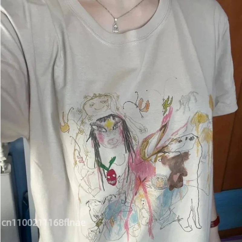 Pattern T-shirt short sleeved summer street dance top street casual hip-hop performance costume unisex