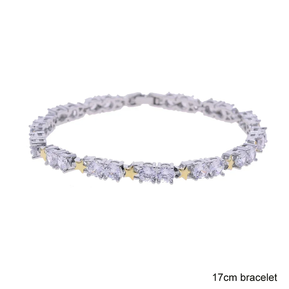 

New Bling Cubic Zirconia Bracelets for Women Girl Bride Silver Color Geometric Star Charm Chain Link Wristlet Jewelry Gift