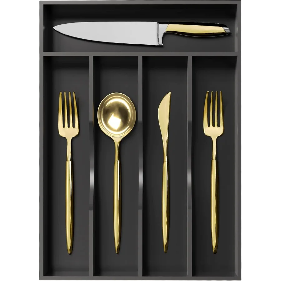 

Black Silverware Organizer 10 In Utensil Organizer Silverware Tray for Drawer Cutlery Flatware Organizer for Kitchen Bamboo Woo