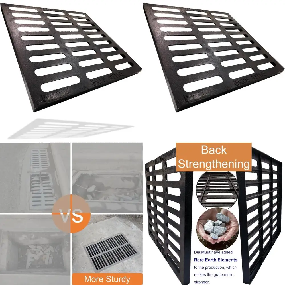 

Heavy-Duty 20x20 Cast Iron Outdoor Drain Cover, B-Class Sewer Grate, Black Square for Driveways and Yards