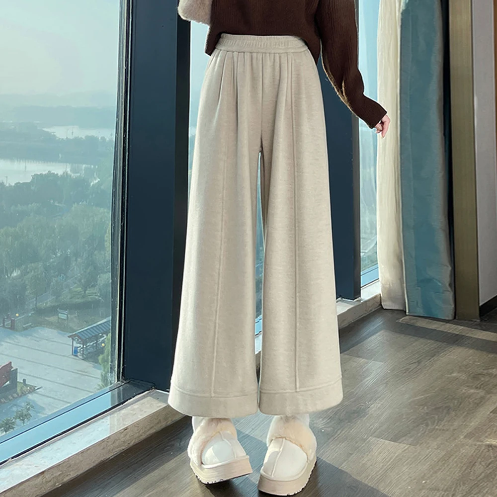 

Женские брюки, новые плиссированные повседневные мягкие широкие брюки с высокой талией, женские утепленные брюки, спортивные однотонные плюшевые зимние брюки