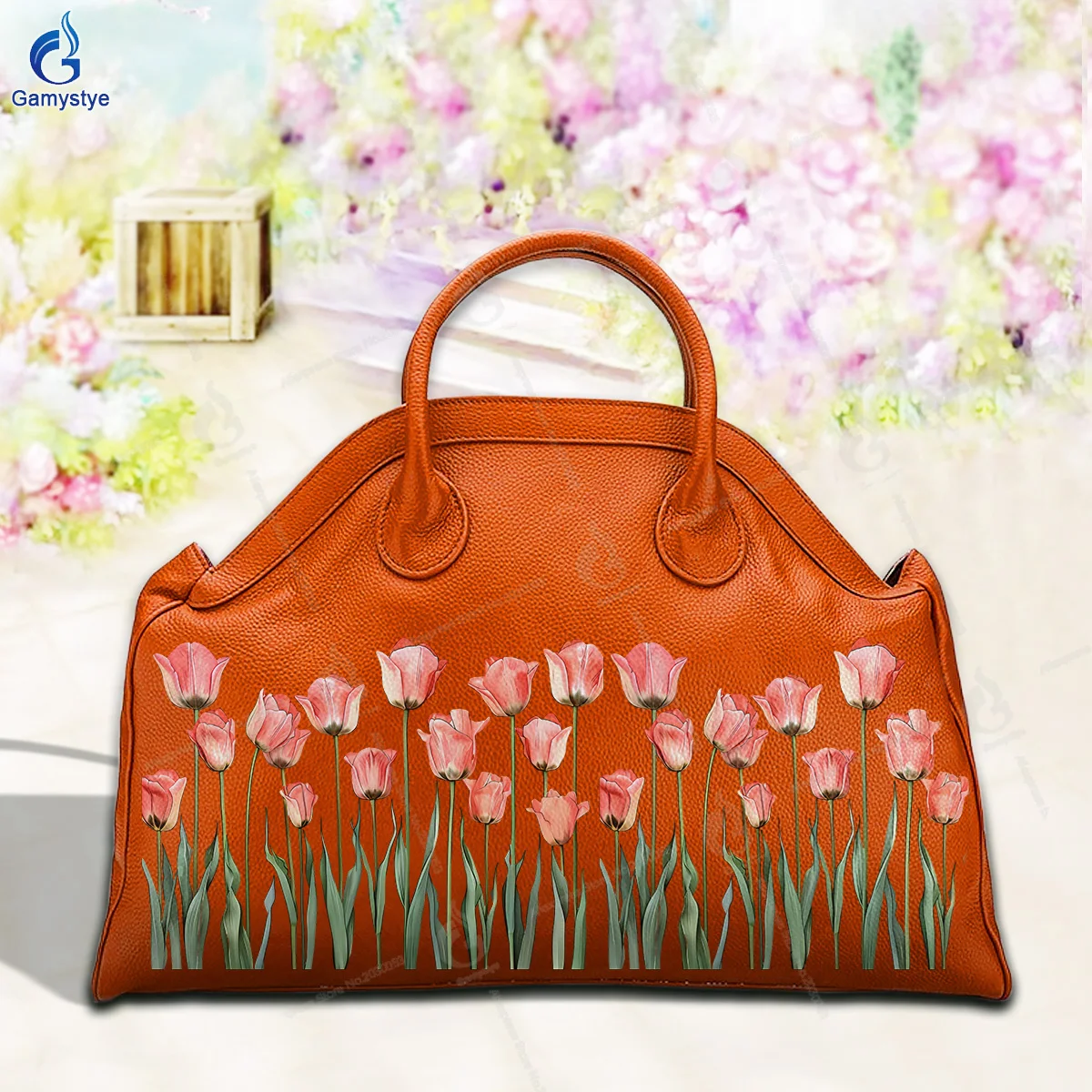 

Printed Customize Art A row of tulips Bags Women'S Fashion Bag Luxury Designer Brands Messenger Bag 100% Cowhide Leather Fashion