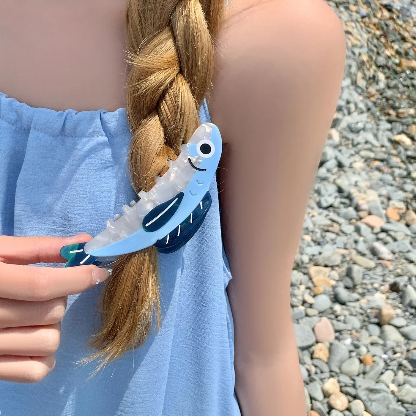 

DS 12.5CM Large Blue Sardine Hair Claw Ocean Series Acetate Claw Clips Summer Trendy Hair Clips Hair Accessories for Women Girls
