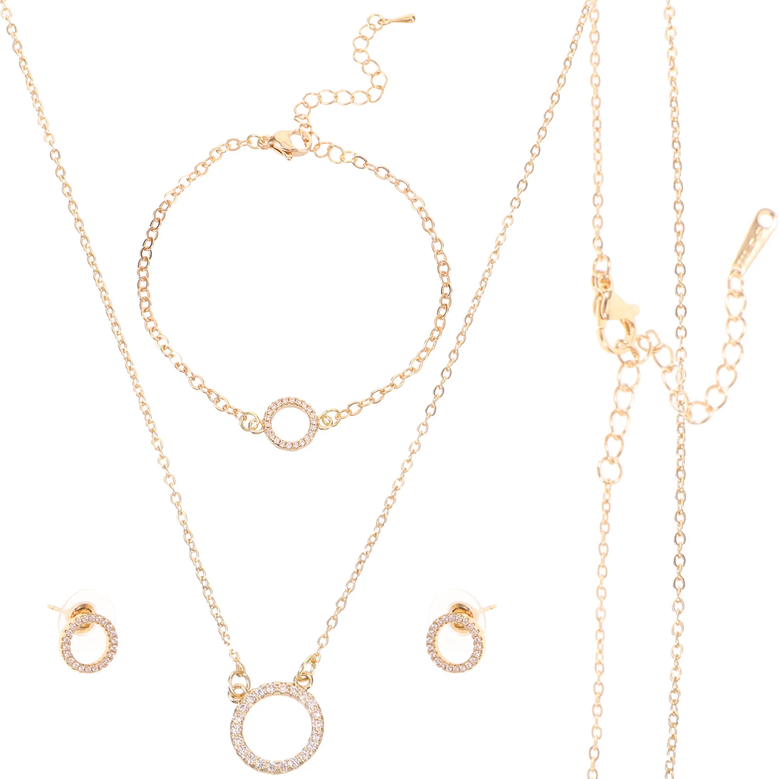 

3Pcs Circle Pendant Necklace Earrings Bracelet Set Rhinestone Jewelry Bridal Wedding Party Accessories Pendant Necklace