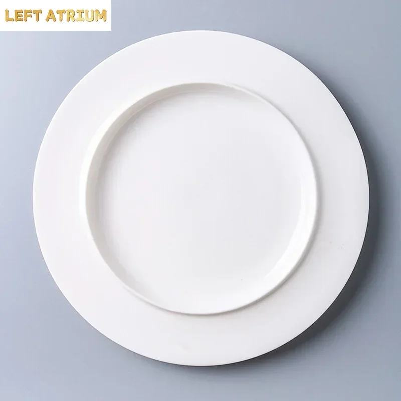 Pure White Circular Ceramic Plate Food Display Plate Wide Edge French Dessert Plate Pasta Dish Molecular Cooking Tableware