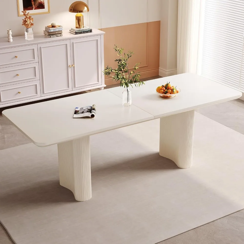 

79" Dining Table, Long Solid Rustic Kitchen Table, Large Rectangular Dinner Table for Dining Room, Home Office, Living Room Furn