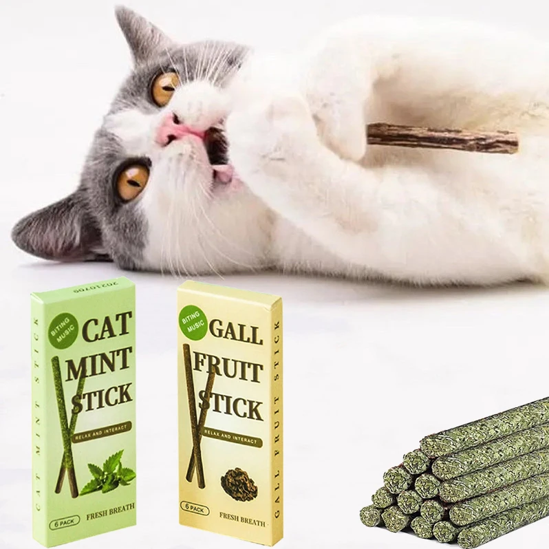 6PCS Natural Cat Mint Sticks Cat Catnip Chews Toys Pet Molar Sticks Kittens Cleaning Teeth Bite-resistant Toys Pet Products